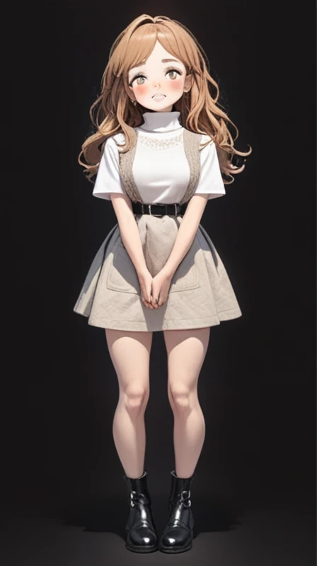 (very aesthetic, best quality, ultra detailed), intricate details,
1girl, beautiful girl,
senior, european, chestnut eyes, pale cheeks, square face shape with angular jaw,natural "no-makeup" makeup,
Meditation and Prayer Halls,
wearing  Turtleneck Aran sweater worn under a pinafore dress with ankle boots and patterned lace top stockings ,
ginger hair,
high ponytail ,
Full Body  ,
From Front ,
squatting,
cheerful and lively, hyperrealism,
dark theme,
soothing tones,
high contrast,
natural skin texture,
soft light,
sharp,
artistic photoshoot,