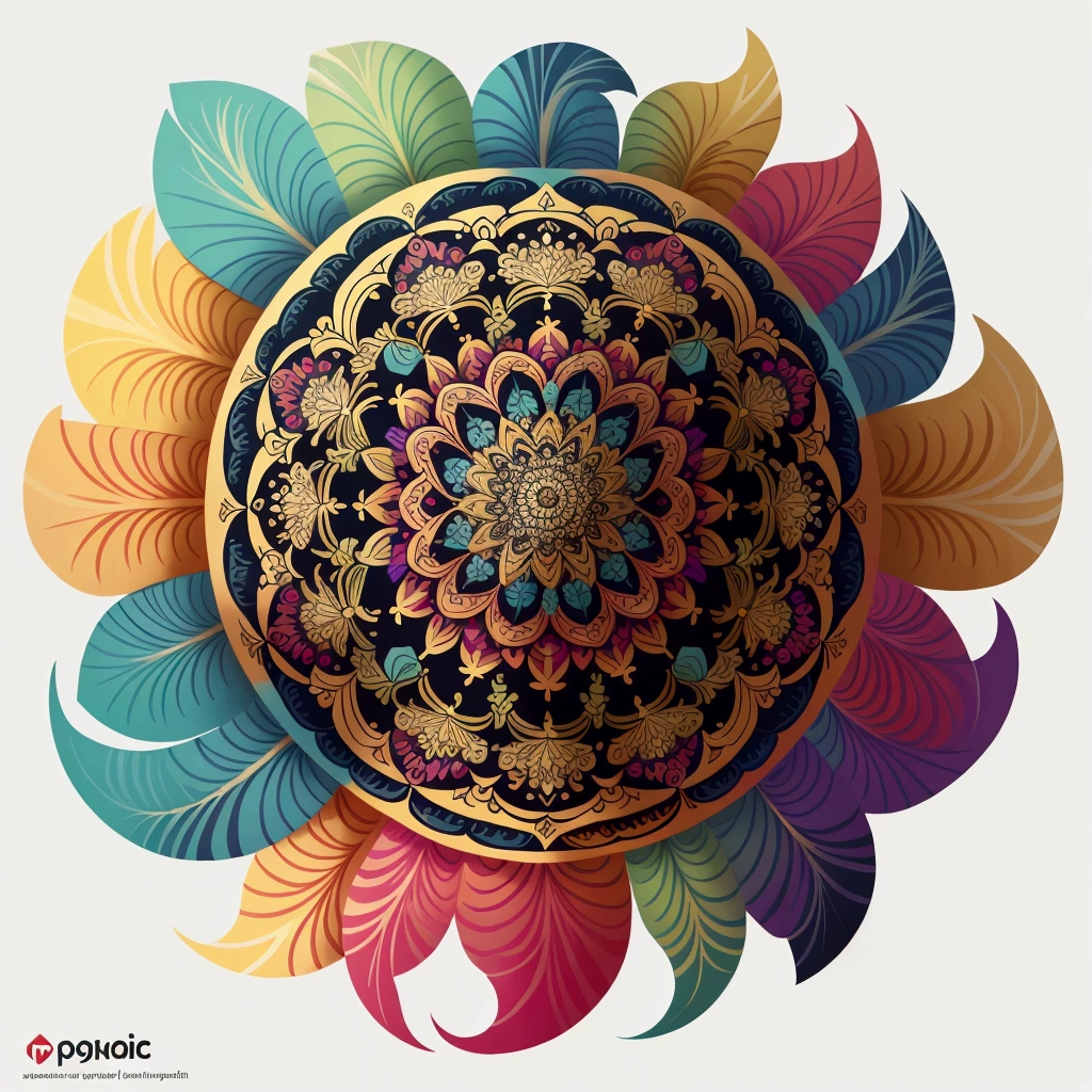 Masterpiece, best quality, very detailed, extremely detailed, vector design, colorful mandala made out of feathers, no background 