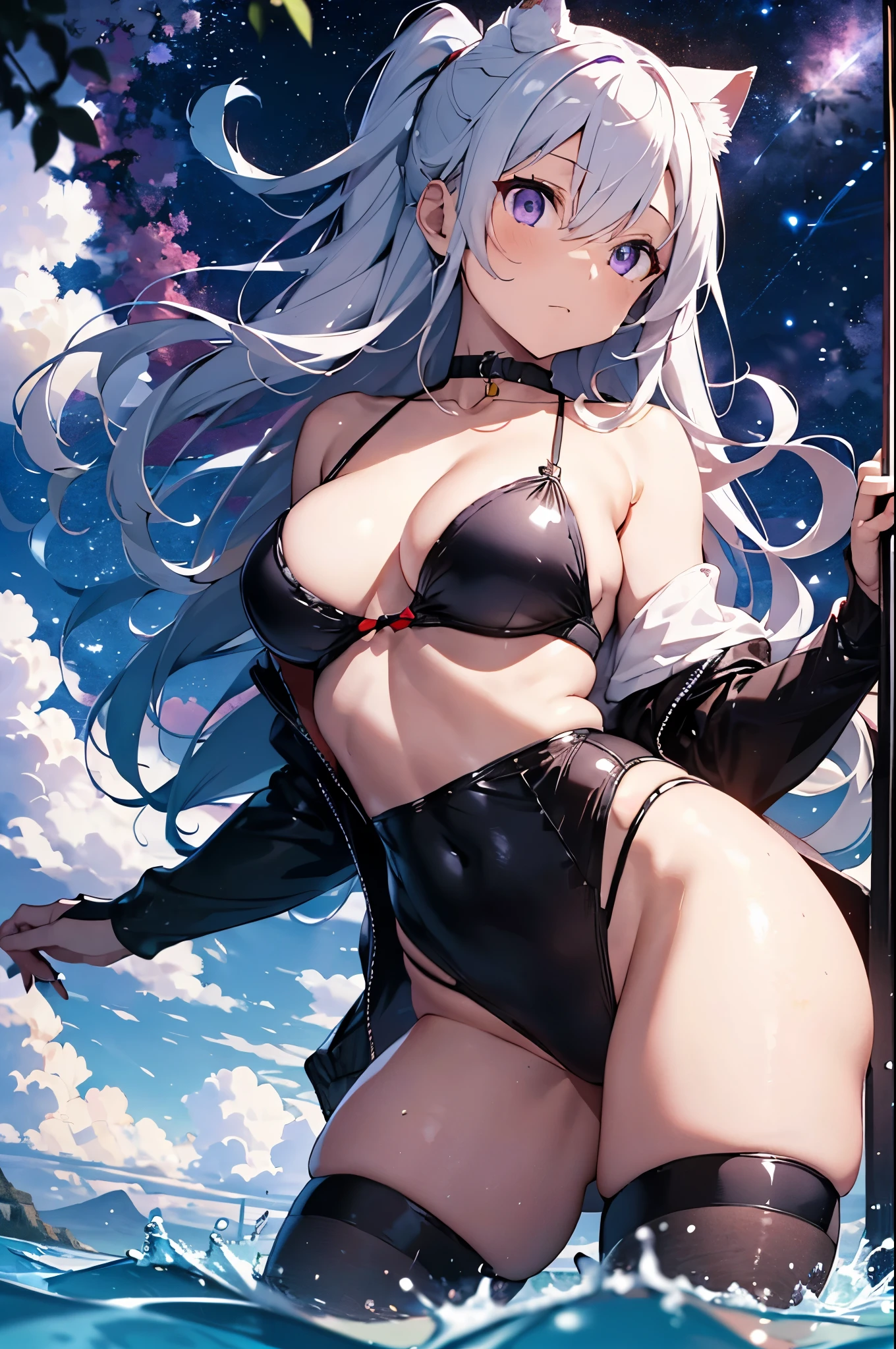 Movie angle, Depth of written boundary, (Looking at the audience), (right foreground: 1), (Standing photo: 1),
Cat ear girl, (alone),Blue Hair,(White skin:1), (Curvaceous:1.2), (Wide Hips:1.1), Cat ear girl,
(Beautiful Coast Background), (Coast Background: 1.4), (Coast Background: 1.4),
(Red clothes), (Bare shoulders, Red Micro Bikini), (Thong Panties: 1.2), Thigh-high boots,
(ponytail, Hair between the eyes), (Silver Hair), (Purple eyes), (Flat Chest: 1.2),
Expressionless, Stunned, sleepy,
Wakame seaweed, Wakame seaweed, Wakame seaweed, Wakame seaweed, Wakame seaweed, Wakame seaweed, Wakame seaweed, Wakame seaweed