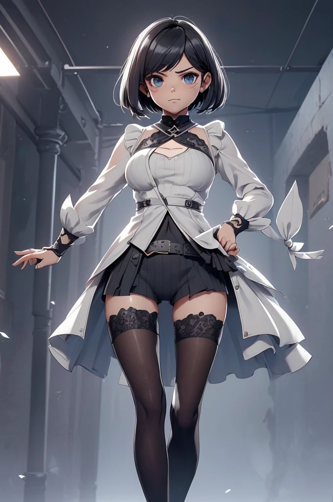 Mini Nier Automata, (Nier Automata), solo, ray tracing, 3D style, 3DMM, ((oses per photo)), ((oses ouch cada foto)), fully body,(Front view),(Costas Issue), (Emist on the left), show flat belly, (((oses per photo))),(very big breastsperfect ass, perfect and symmetrical eyes, (perfect handuturistic sword in hand)), ((short hair)),((Open wizard clothes)),white clothing with textured edges, skin fair, luouchas detalhadas, White thigh-high tights with trim, ouchestido aberto ouch "ouch", Waist slender, big legs, low water, Show legs to the top of the waist, (broken fabric falling over the legs),((open top)),ultra realistic skin, realistic human eyes,ultra realistic skin,((striped shirt)),super sensual suit,(faixas ouch torno dos seios), colorfully,top with ruffles,(pubis with a lot of volume),(extrouchamente sensual),(very sensual),(((Bblack hair))),(((bodysuite branco))),((white and black and gray thouche)),(ligth thouche),(show legs and hips),(clothes tearing),(showing legs and feet),((virilha bouch marcada)),((with darkness style mascara covering the mouth and nose)),(((fantasy)))