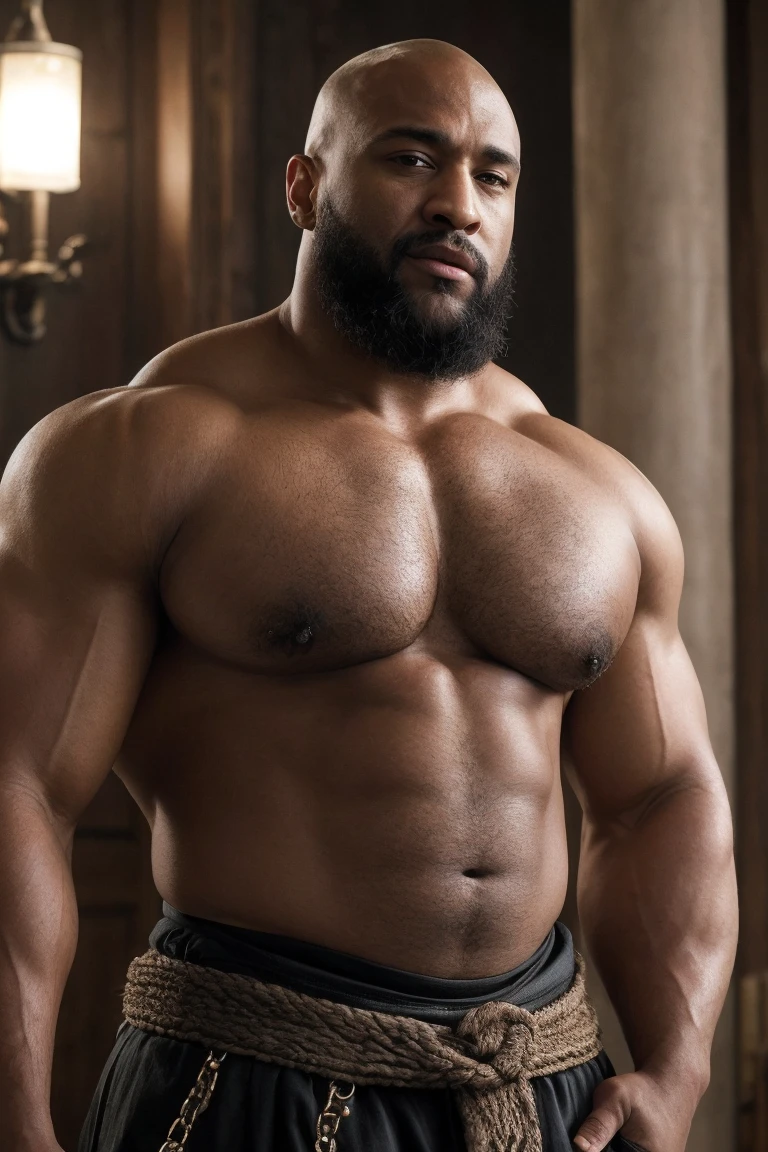 Hyperrealistic Very Detailed Highest Realistic Quality very Realistic 8KUHD very detailed highly photorealistic very realistic highly detailed closeup portrait photo of a Realistic Bald Black African American Sexy Bald Daddy Hairy Bearded Bear Beefy Muscle Bear Chubby Thick Muscle Beefy Buff Bodybuilder Muscle Bear Bald Black African American man wearing armor in Game of Thrones, Very Realistic Game of Thrones Photoshoot, 46 years old, very short thick chubby neck, 8K resolution very realistic detailed neck lines, 8K resolution very realistic neck, 8K resolution very realistic detailed neck, 8K resolution very realistic face, 8K resolution very realistic face details, 8k uhd, very high quality, hyper realistic, realistic attention to detail, 8K resolution very Realistic Arms details, 8K resolution very realistic arms, 8K resolution very Realistic Hands details, 8K resolution very realistic hands, 8K resolution very Realistic Fingers details, 8K resolution very realistic finger, 8K resolution very realistic lips details, 8K resolution very realistic lips, and 8K resolution very realistic mouth details, 8K resolution very Realistic Body details, 8K resolution very realistic bellybutton, 8K resolution very realistic eyes, 8K resolution very realistic detailed eyes, 8K resolution very realistic body, 8K resolution very realistic pecs, 8K resolution very real realistic belly, 8K resolution very realistic chest, 8K resolution very realistic African American Beard, 8K resolution very realistic African American Body hair, 8K resolution very realistic skin details, 8K resolution Very Realitic Men's Clothes Details, 8K Resolution Very Realistic Men's Clothes, High Quality Detailed Photoshoot, packed with hidden details, realistic very defined details, Best Realistic Quality, No Merged Arms, ( Ultra Detailed ) 8K very realistic excellent natural good lighting, award - winning photograph, 8K very realistic surrounding lighting