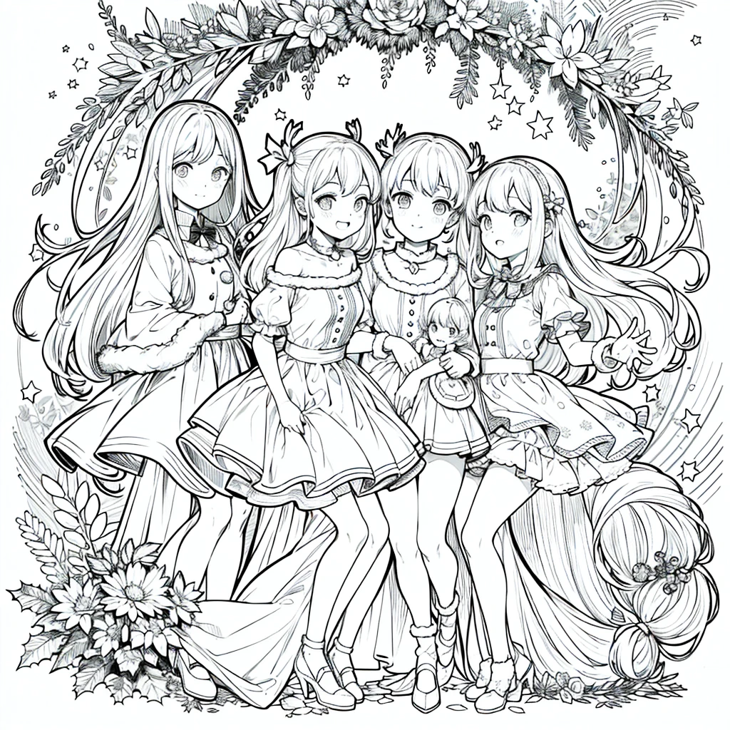 Christmas , Line art, No text, Three-part method, Harmony, fun, sketch, family fun