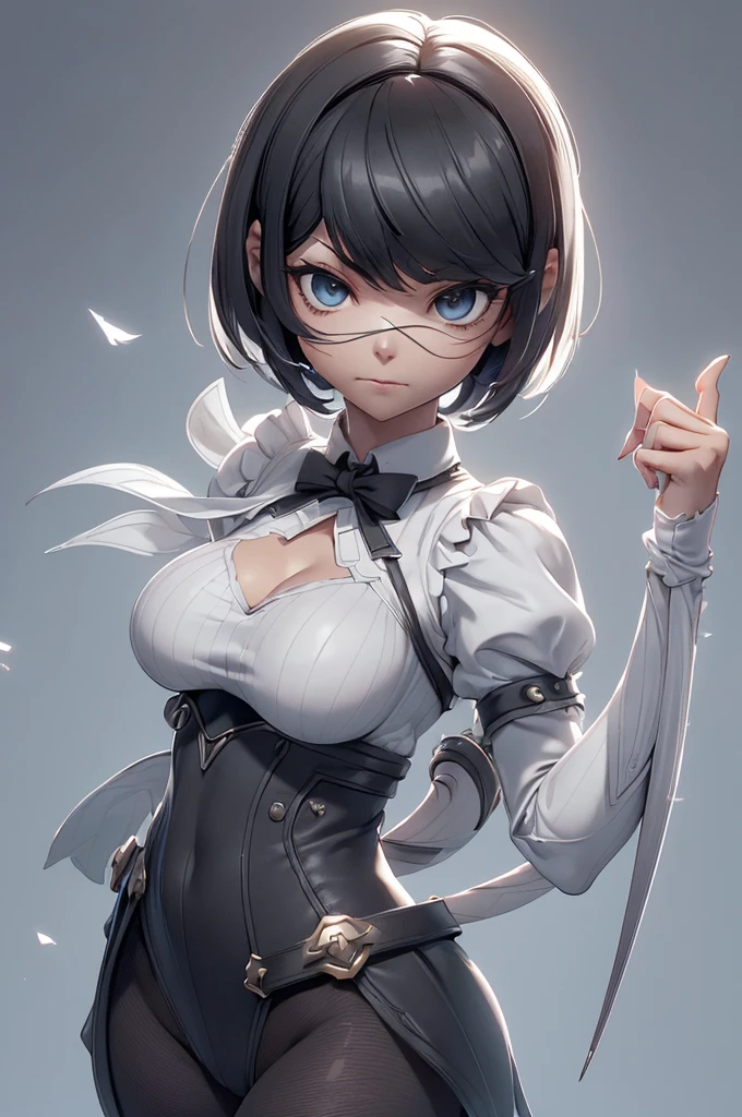 Mini Nier Automata, (Nier Automata), solo, ray tracing, 3D style, 3DMM, ((oses per photo)), ((oses ouch cada foto)), fully body,(Front view),(Costas Issue), (Emist on the left), show flat belly, (((oses per photo))),(very big breastsperfect ass, perfect and symmetrical eyes, (perfect handuturistic sword in hand)), ((short hair)),((Open wizard clothes)),white clothing with textured edges, skin fair, luouchas detalhadas, White thigh-high tights with trim, ouchestido aberto ouch "ouch", Waist slender, big legs, low water, Show legs to the top of the waist, (broken fabric falling over the legs),((open top)),ultra realistic skin, realistic human eyes,ultra realistic skin,((striped shirt)),super sensual suit,(faixas ouch torno dos seios), colorfully,top with ruffles,(pubis with a lot of volume),(extrouchamente sensual),(very sensual),(((Bblack hair))),(((bodysuite branco))),((white and black and gray thouche)),(ligth thouche),(show legs and hips),(clothes tearing),(showing legs and feet),((virilha bouch marcada)),((with darkness style mascara covering the mouth and nose)),(((fantasy)))