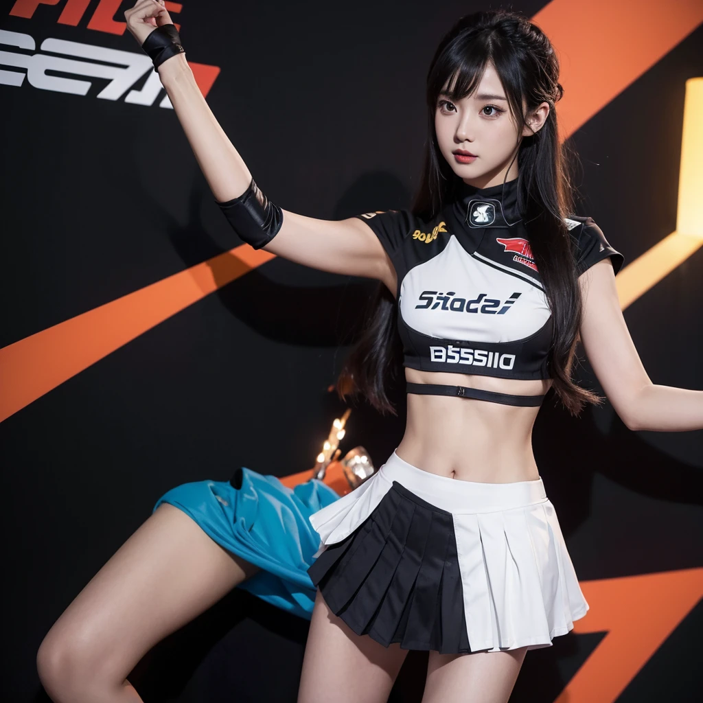Cool woman、Colorful costumes、F1 Driver Cosplay、Colorful costumes、Clothing with company logo、Grid Girlsのカラフルで派手な衣装、Grid Girls、Perfect Face、Paddock Girls、Harem、motor Show、tights、Bodycon Costumes、Grid Girls、Russia、Grid Girlsのコスプレ、belly button、Pleated skirt、Bodycon Costumes、Photographed in a sexy pose