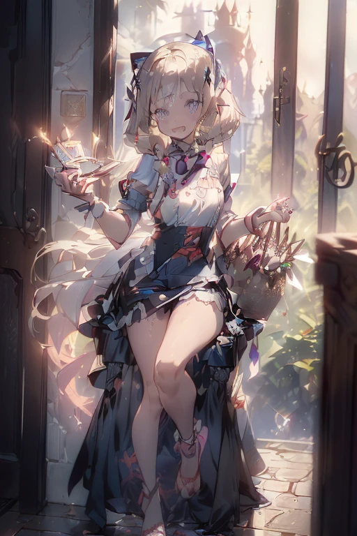 (perky chest:1.2), (pointed chest:1.2),(((Black Tunic:1.3))),(((cakes and bread in the basket),Cute and beautiful girl,Cute round face,Cute smile,with blush cheeks,Red Lip,a girl 17 years old, nsfw:1.2, beautiful body:1.3), shinny skin, BREAK, ((alice in the wonderland:1.3, cute, kawaii, lovely, funny, a girl falling down from sky:1.3, girl flying in sky:1.4, girl floating in air:1.5, rolling upskirt by wind:1.6, (with sparkling eyes and a contagious smile),open mouth, Looking at Viewer, surprised, putting hands on crotch over the skirts:1.5)), BREAK, ((floating things as follows:1.3, PlayingCards, Trump, tea cup, tea pot, tea spoons, pocket watch:1.3, lip sticks, candies:1.2, cookies, jam bottles, classical door_keys)), ((long purply_Blue dress :1.5, wearing long flaired skirt:1.3, the skirt is blowing:1.3, cute pink Apron, black stockingedium long platinum-blonde hair:1.2, twin tail hair:1.6, tied hair with a large ribbon), (Blue eyes, bright pupils with highlights, detailed eyes), (lying down on your back:0.7, spreading legs with rising up straight:0.7), sexy posture, fantastic colorful art, (fantasy art:1.2, wondered images), ((correct anatomy:1.5, perfect anatomy:1.3, correct hand, small foot:1.2)),