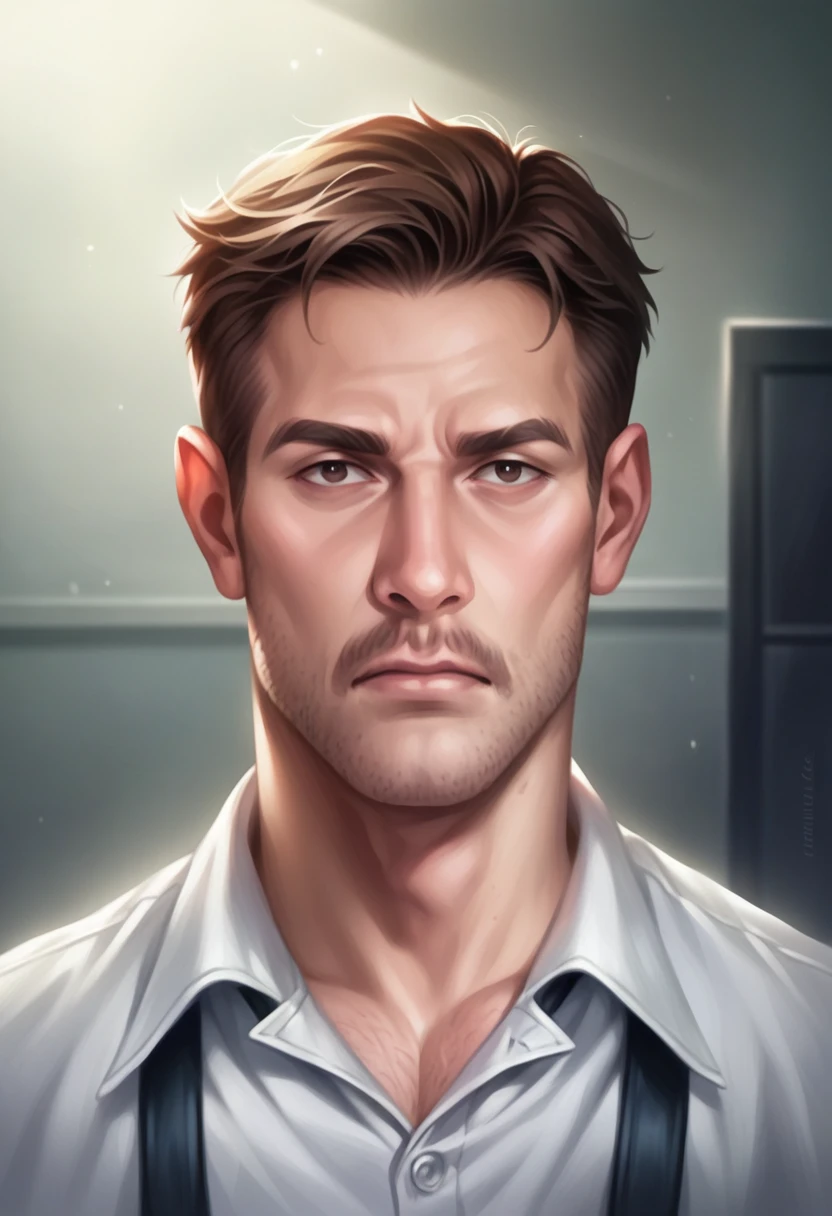 (masterpiece,Highest quality: 1.2), Highly detailed face, (Calm colors:1.2, Dark studio, Rim Light, Two-tone lighting, It&#39;s dim, Modest,  ), ((Heavy rain weather)),Military Uniforms 1930s Poster \(style\),  noir detective film,(Noir atmosphere:1), Gloomy atmosphere,Night Street, Emphasizing the noir color,
New York in the 1930s, After a long day of pounding the pavement、He just got back to his office., Trying to solve the latest case thrown his way. It was hard., and、He was no closer to finding the perpetrator than when he started,
Trending on Art Station, Trending on CGSociety, Complex, High detail, dramatic, Photorealistic paintings by Midjourney and Greg Rutkowski,