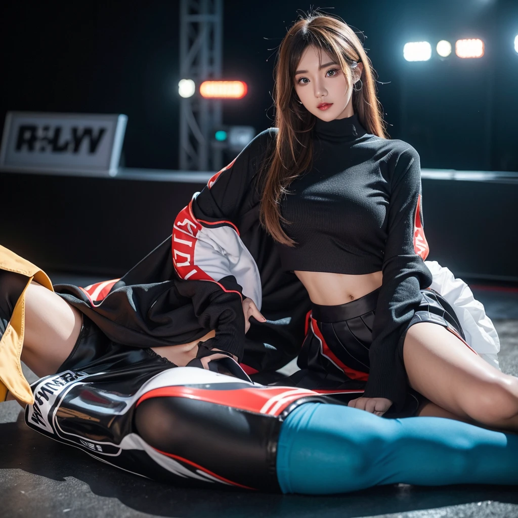 Cool woman、Colorful costumes、F1 Driver Cosplay、Colorful costumes、Clothing with company logo、Grid Girlsのカラフルで派手な衣装、Grid Girls、Perfect Face、Paddock Girls、Harem、motor Show、tights、Bodycon Costumes、Grid Girls、Russia、Grid Girlsのコスプレ、belly button、Pleated skirt、Bodycon Costumes、Photographed in a sexy pose