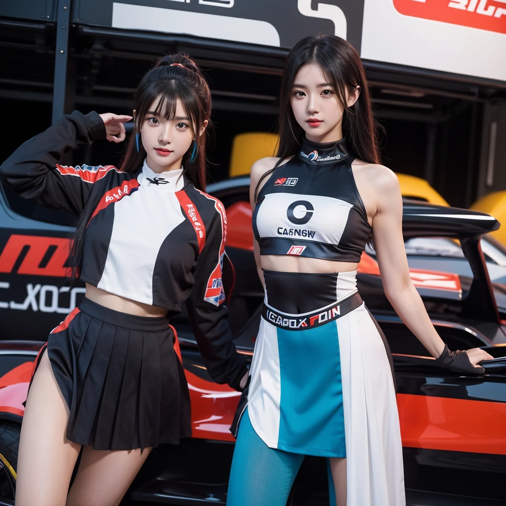 Cool woman、Colorful costumes、F1 Driver Cosplay、Colorful costumes、Clothing with company logo、Grid Girlsのカラフルで派手な衣装、Grid Girls、Perfect Face、Paddock Girls、Harem、motor Show、tights、Bodycon Costumes、Grid Girls、Russia、Grid Girlsのコスプレ、belly button、Pleated skirt、Bodycon Costumes、Photographed in a sexy pose