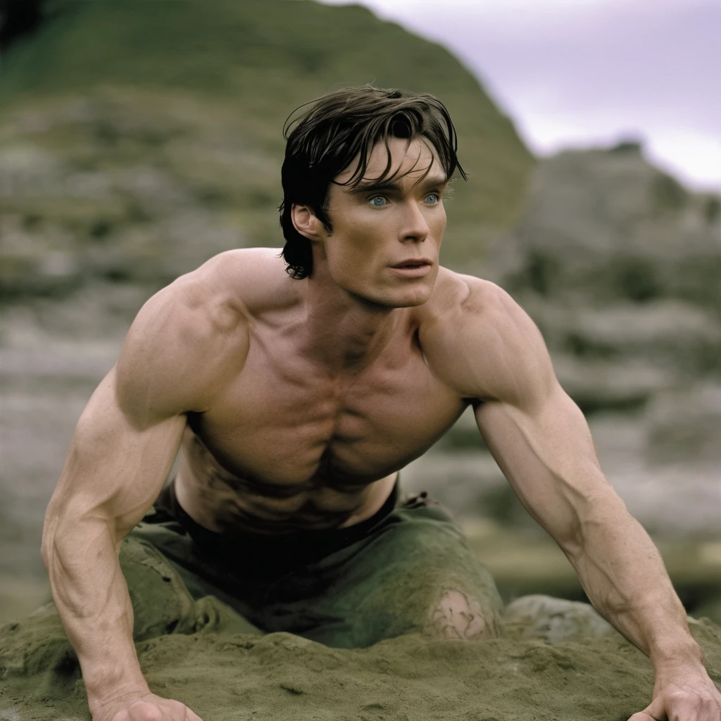 Cillian Murphy, pectorals, male focus, muscular male, land vehicle, hulk 2003, pointy ears, from behind