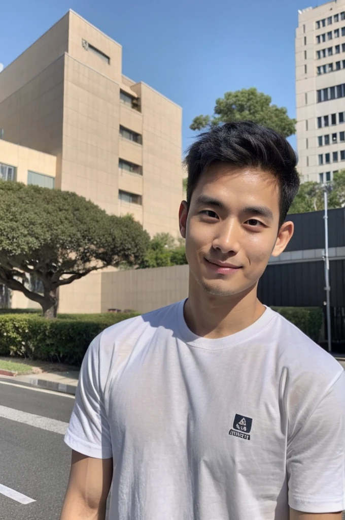 Korean man, Inspiration from Peng Yuyan, 30 years old, 236 years old, Cute Korean Face, 35 yo, 33 year old Korean muscular man,Gym in the background, black t-shirt