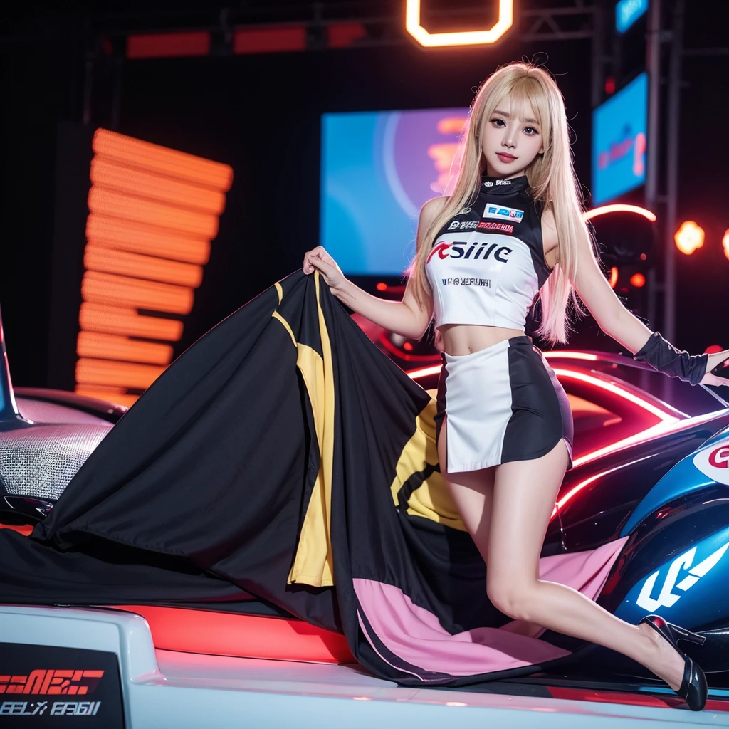 Cool woman、Colorful costumes、F1 Driver Cosplay、Colorful costumes、Clothing with company logo、Grid Girlsのカラフルで派手な衣装、Grid Girls、Perfect Face、Paddock Girls、Harem、motor Show、tights、Bodycon Costumes、Grid Girls、Russia、Grid Girlsのコスプレ、belly button、Pleated skirt、Bodycon Costumes、Photographed in a sexy pose