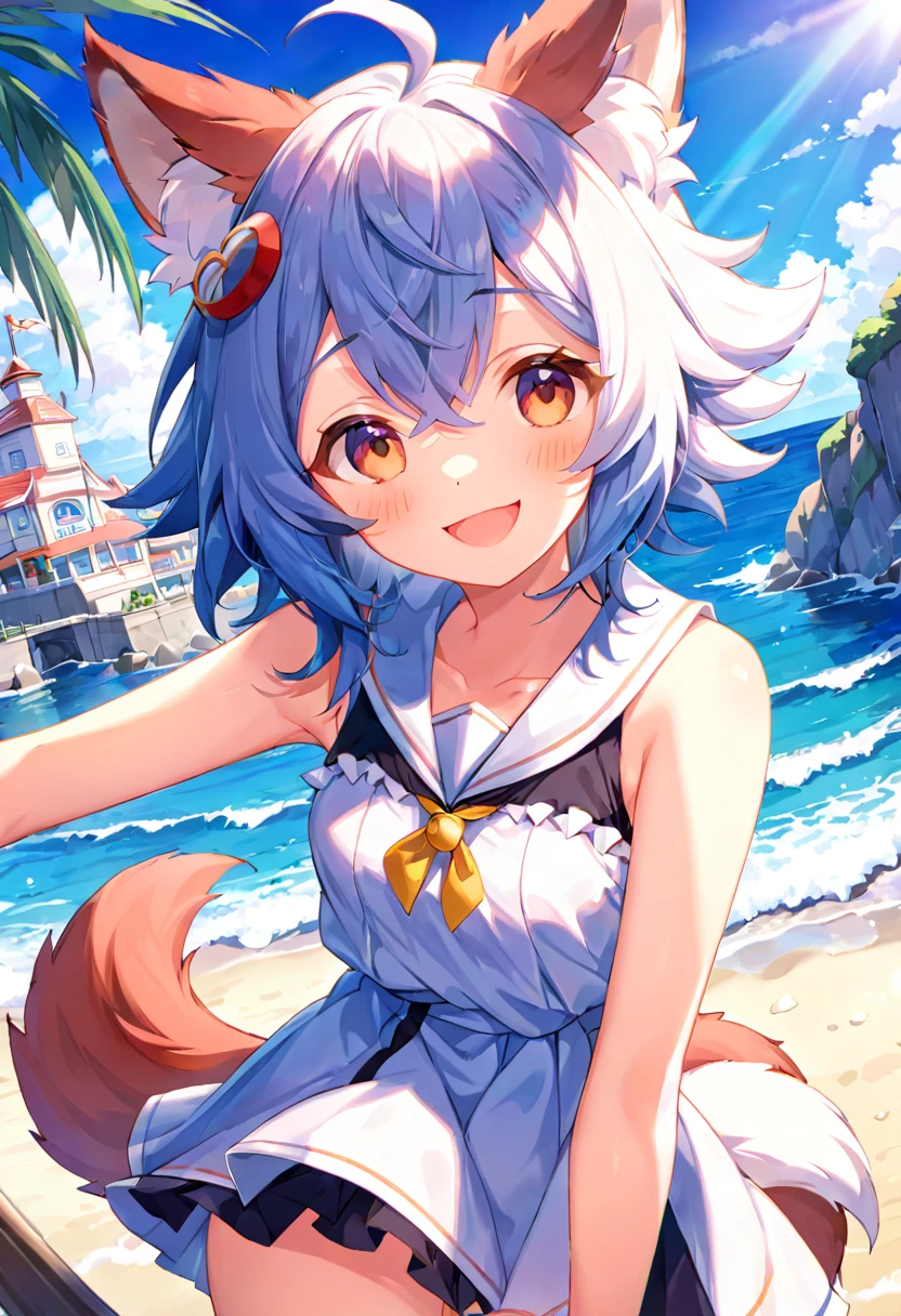 super high resolution, detailed background, seaside, boy, girl, Happy, joyful, absurdres(Photos of solo travelers)(kemono, furry anthro),