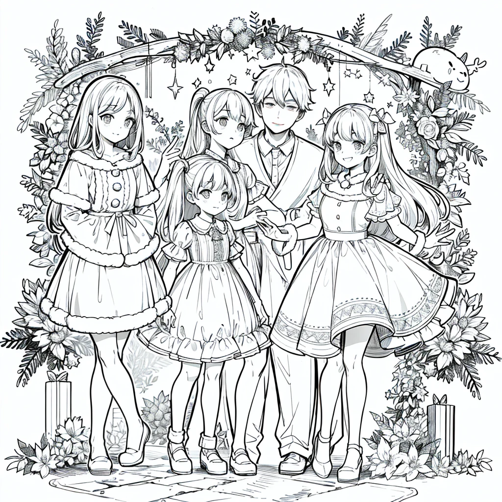 Christmas , Line art, No text, Three-part method, Harmony, fun, sketch, family fun