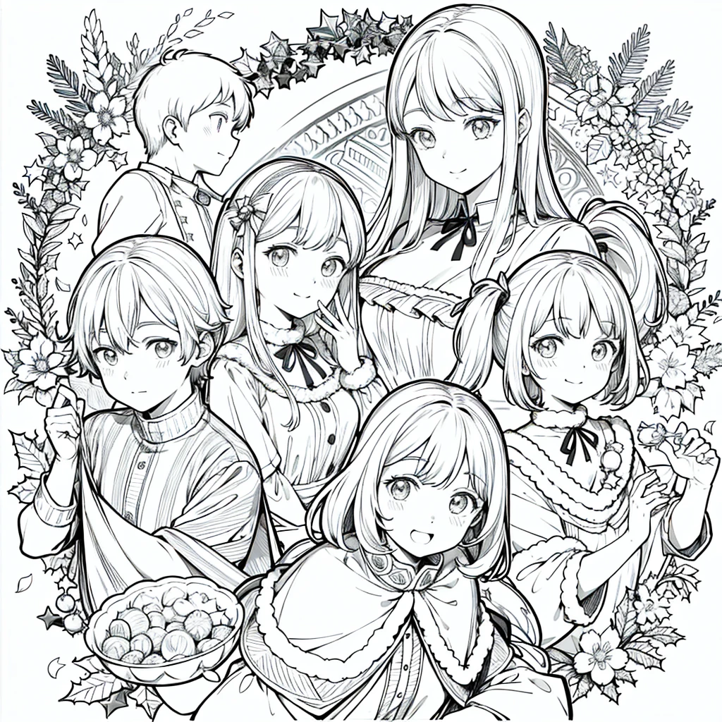Christmas , Line art, No text, Three-part method, Harmony, fun, sketch, family fun