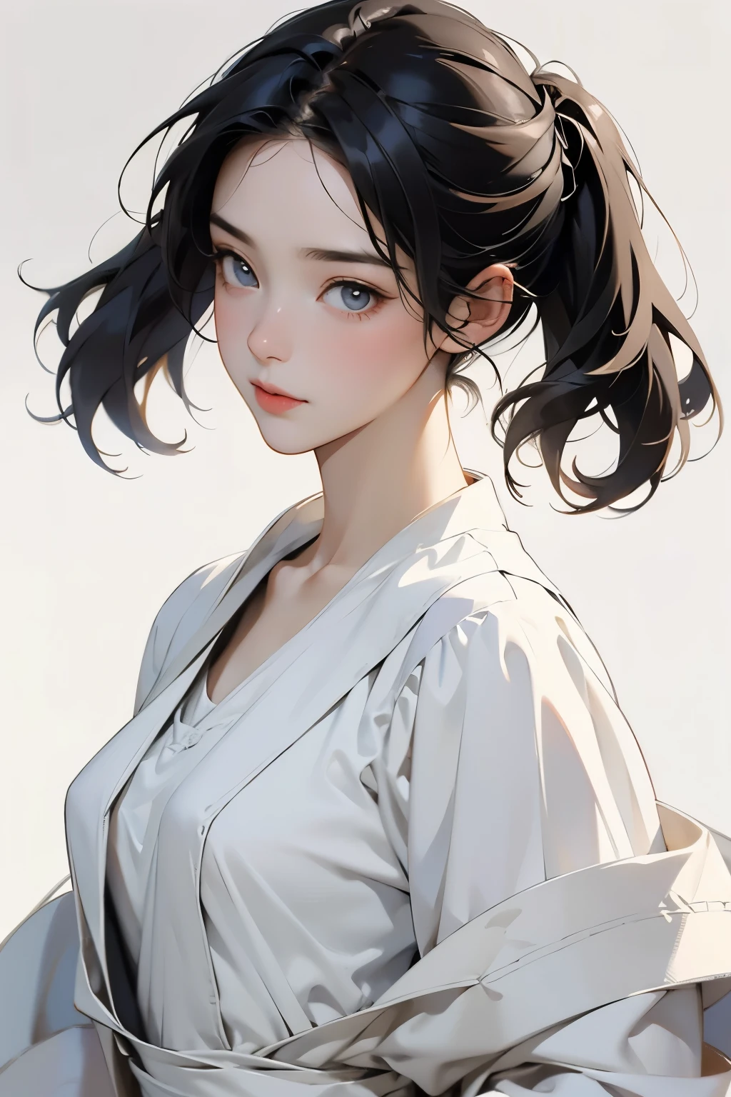 (Highest quality、High resolution、masterpiece)、(Anime Art 4k)、(Realistic)、Portraiture、(((whole body)))、1 person、20-year-old woman、Beautiful Face、 (Exquisite beautiful eyes)、length、Glasses、Black Hair、 ((Short Twin Tails))、 Beautiful Hair、Shiny Hair、Trim your hair、Please comb your hair、Skin Texture、Moisturized Skin、Small breasts、(Wear a white coat)、Blouse with a simple design、Victorian Scientists、Steampunk Researcher、Cinema Lighting、Realistic lighting、Backlight、Ray Tracing、(White Background)、(No background)、(Sargent-style watercolor)、