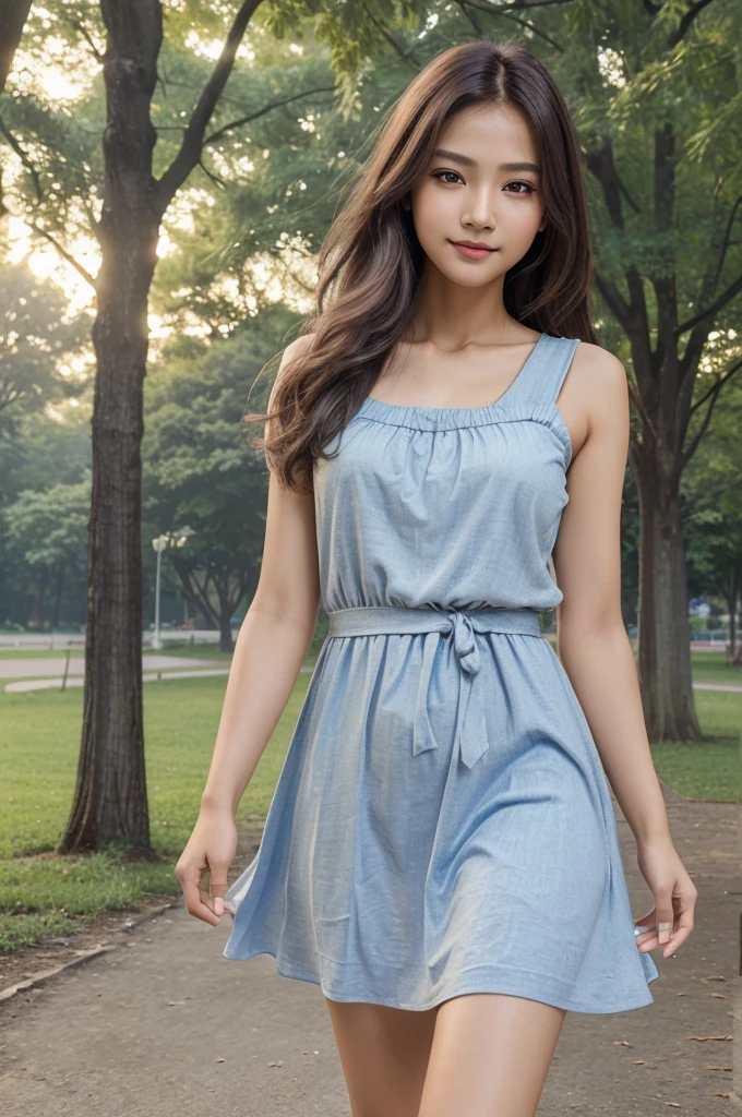 (masterpiece:1.3), (8K, Photorealsitic, Raw photography, Top image quality: 1.4), healthy indian high school girls、(walking in a park:1.2)、Super Detail Face、Eye of Detail、double eyelid、sharp focus:1.2、prety woman:1.4、hassel hair length till shoulder、top-quality、masterpiece、超A high resolution、(Photorealsitic:1.4)、Highly detailed and professional lighting smile、(wearing casual dress), slender、serious facial expression、hair till shoulder、Fatal position 、full body view 、wheatish skin tone ,