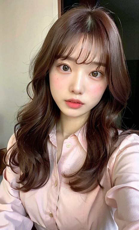 Highest quality, masterpiece, High resolution, 8K.A cute 20-year-old Japanese girl with a young face、Face close-up、(Her blouse is completely unbuttoned、Nipples are visible:1.5)、Small nipples、The areola is pale pink、(Small breasts:1.8)、Randomly change your hairstyle and hair color、blush with embarrassment、(On all fours:2.0)