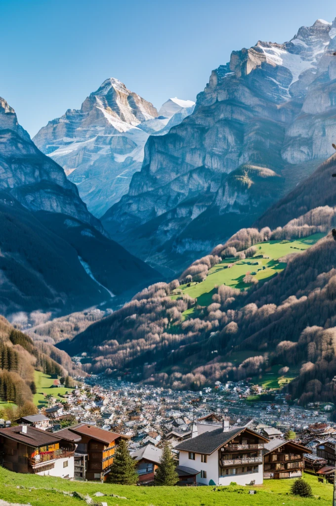 Snow Capped Mountain々And the small house in the foreground, lauterbrunnen valley, Switzerlandアルプス, in the Switzerlandアルプス, The Alps are in the background, Switzerland, Zenith View, Alpine Landscape, The Alps, very very very beautiful scenery, very very beautiful scenery, Beautiful mountains behind々, Mountainous Regions, Nice views, Nice views, Nice view,(Highest quality),(8K),(RAW Photos),(Ultra-detailed images)