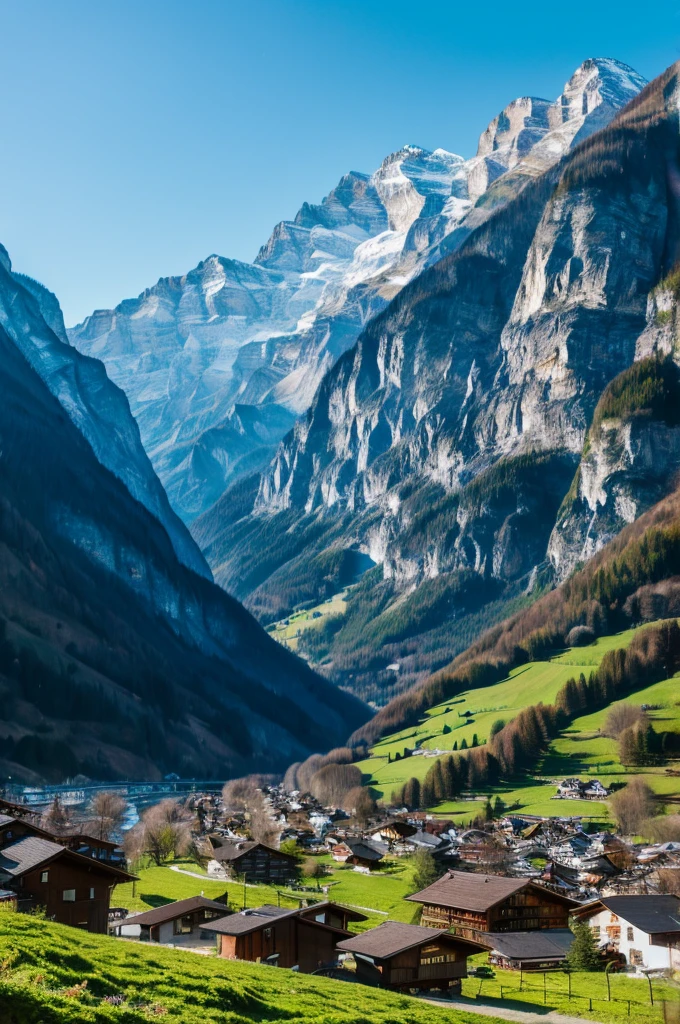 Snow Capped Mountain々And the small house in the foreground, lauterbrunnen valley, Switzerlandアルプス, in the Switzerlandアルプス, The Alps are in the background, Switzerland, Zenith View, Alpine Landscape, The Alps, very very very beautiful scenery, very very beautiful scenery, Beautiful mountains behind々, Mountainous Regions, Nice views, Nice views, Nice view,(Highest quality),(8K),(RAW Photos),(Ultra-detailed images)