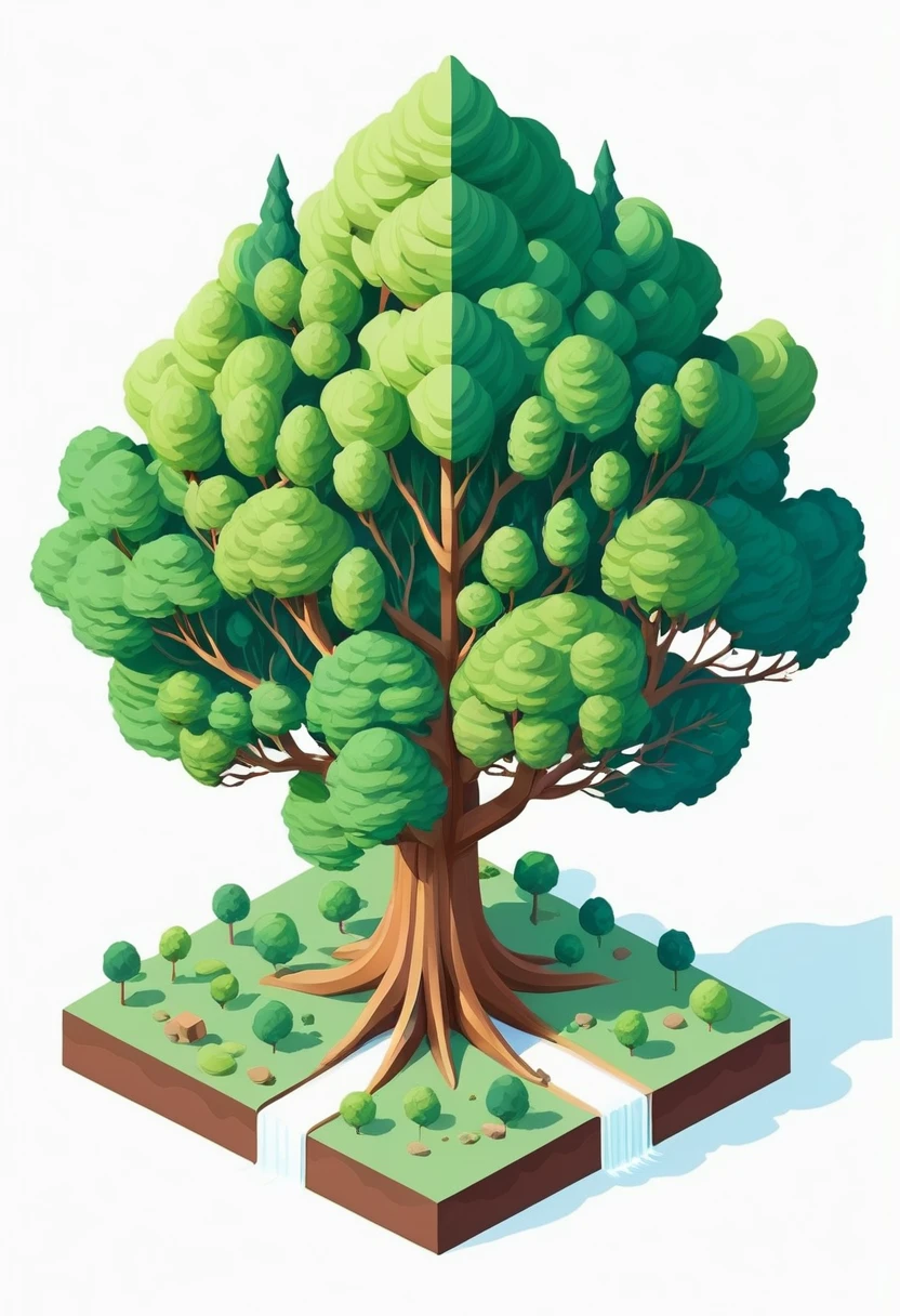Isometric tree hand drawn