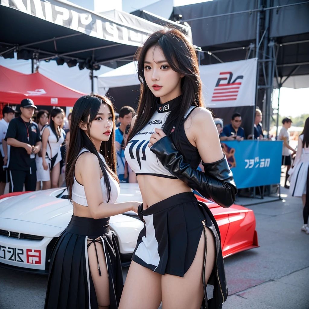 Cool woman、Colorful costumes、F1 Driver Cosplay、Colorful costumes、Clothing with company logo、Grid Girlsのカラフルで派手な衣装、Grid Girls、Perfect Face、Paddock Girls、Harem、motor Show、tights、Bodycon Costumes、Grid Girls、Russia、Grid Girlsのコスプレ、belly button、Pleated skirt、Bodycon Costumes、Photographed in a sexy pose