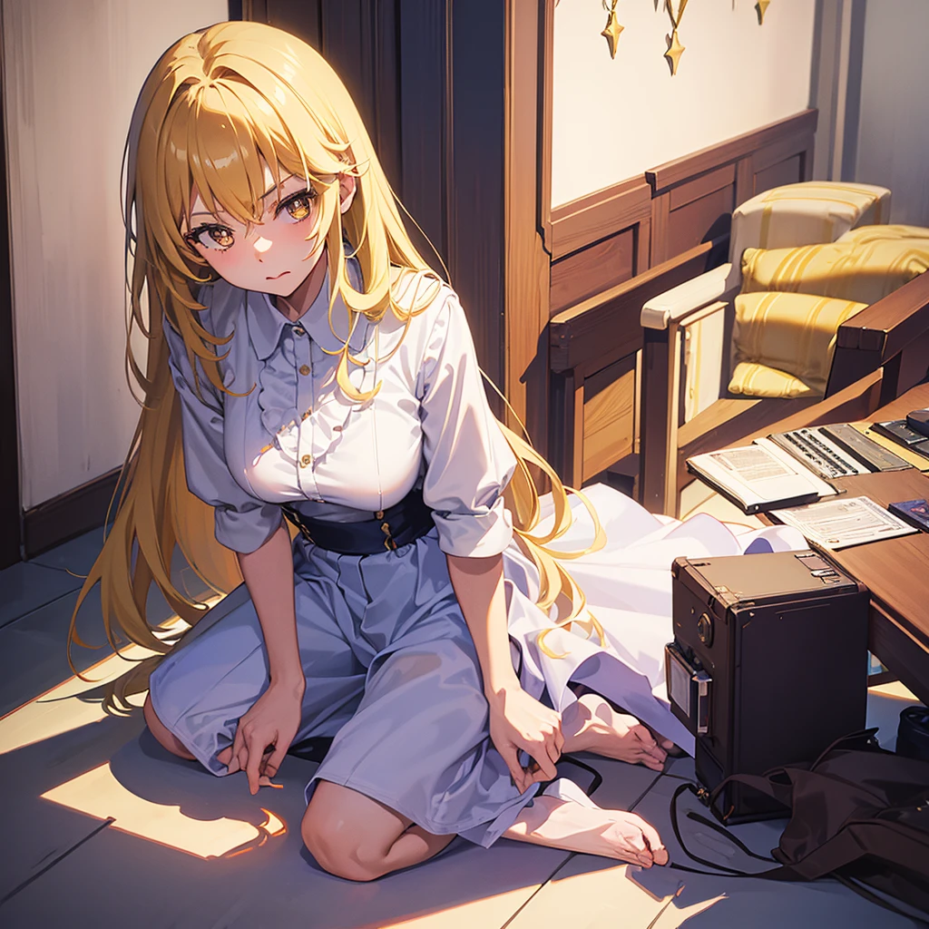 (safe:1.10), best quality, masterpiece, highres, solo, (shokuhou_misaki_bluearchive:1.10), kneeling, kneeling on one knee, on one knee, cowboy shot, looking at viewer, 34