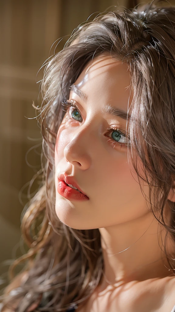 8K,1.5,ultra - detailed,masterpiece,Exquisitely, beautiful , gray hair, emerald green eyes