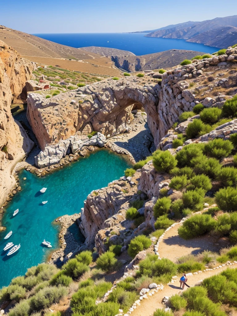 Create a picture of a beautiful Greek landscape with lots of details and excitement when you see it with its starry and detailed