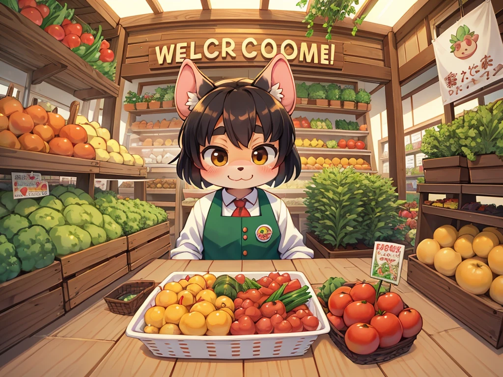 Pig Gorilla, Greengrocer, Kaoru Kumada , Welcome! , pop design , bold line , Fujiko Fujio style , troublemaker , Loved vegetables, and loved by vegetables , stuff one's cheeks
