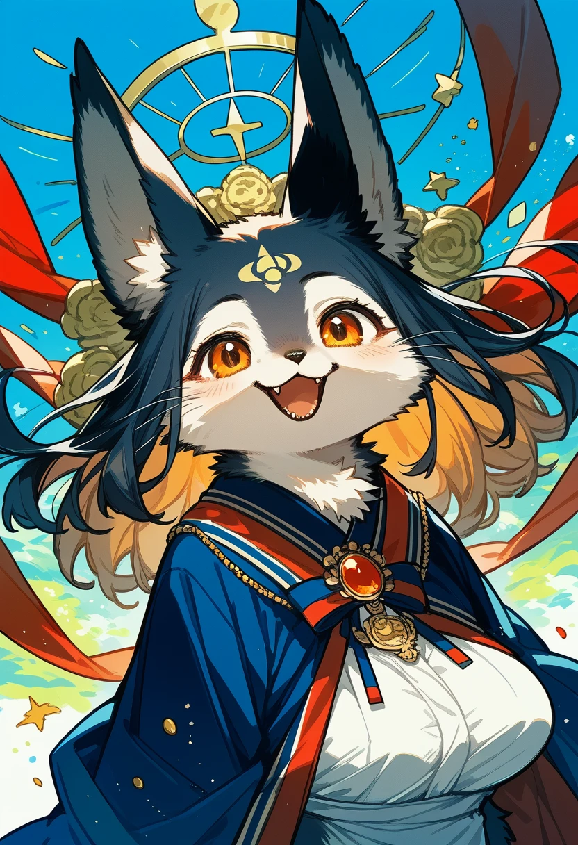 super high resolution, detailed background, Mont Saint-Michel et sa baie, boy, girl, Happy, joyful, absurdres(Photos of solo travelers)(kemono, furry anthro),