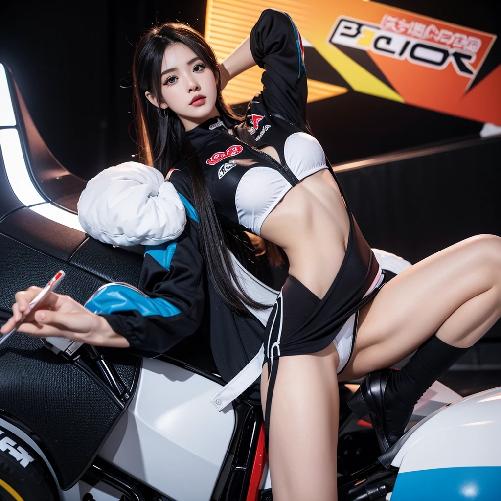 Cool woman、Colorful costumes、F1 Driver Cosplay、Colorful costumes、Clothing with company logo、Grid Girlsのカラフルで派手な衣装、Grid Girls、Perfect Face、Paddock Girls、Harem、motor Show、tights、Bodycon Costumes、Grid Girls、Russia、Grid Girlsのコスプレ、belly button、Pleated skirt、Bodycon Costumes、Photographed in a sexy pose