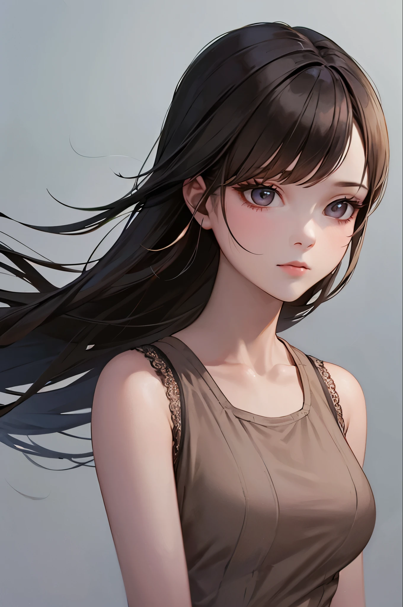 (Highest quality, masterpiece), One girl, Look down, Wind, particle, Simple Background, Dark mood, Upper Body,