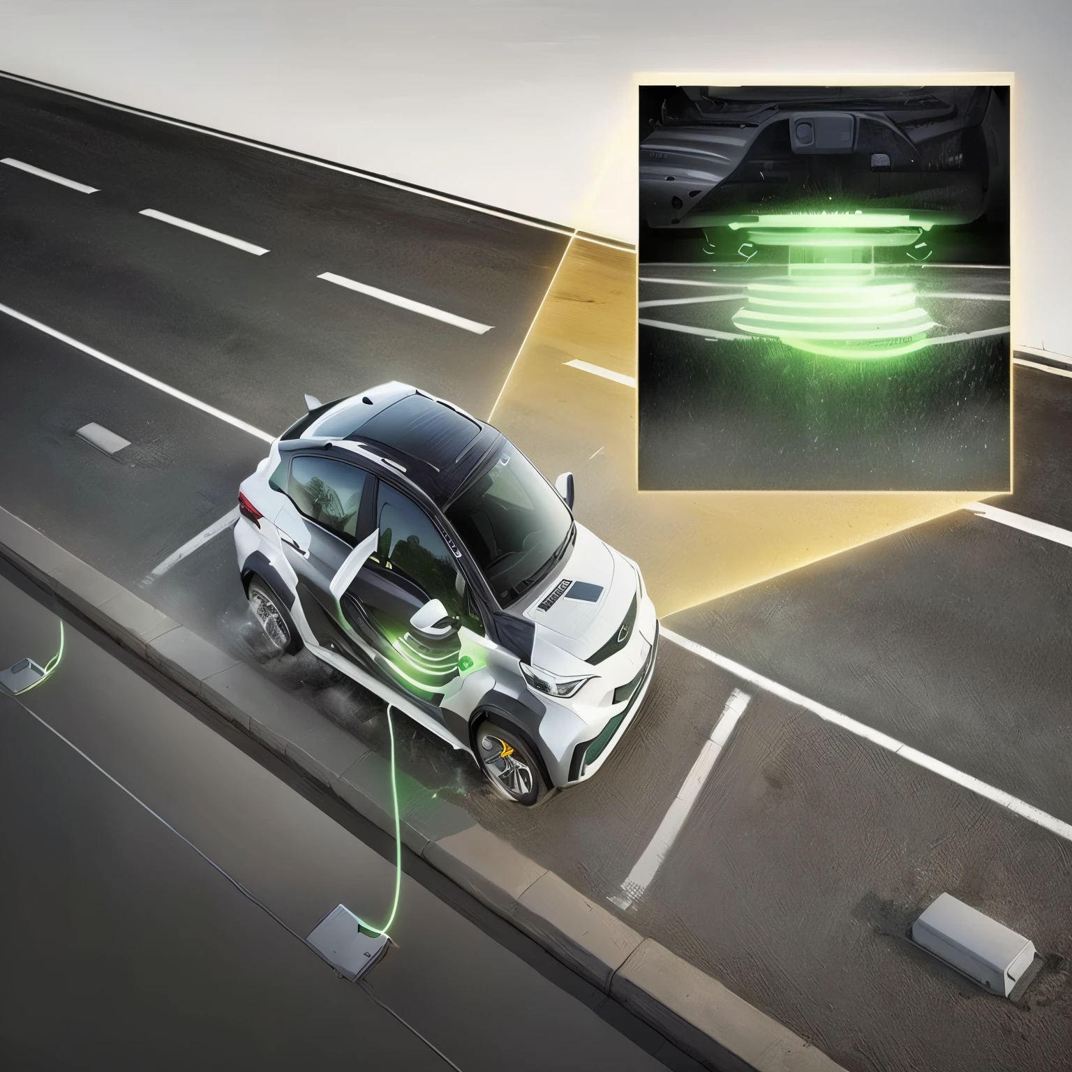 Generate similar pictures,Mainly reflects the wireless charging technology of new energy vehicles
