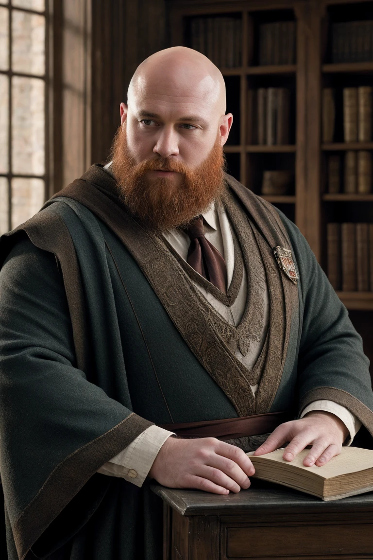Highest Realistic Quality very Realistic 8KUHD very detailed highly photorealistic very realistic highly detailed closeup portrait photo of a Bald Realistic Ginger Sexy Daddy Hairy Bearded Bear Beefy Body Thick Buff Muscle Bear Chubby Beefy Buff Bodybuilder Muscle Bear Bald Ginger man wearing fully unbuttoned Open Hogwarts Dark Arts Black Professor Robes Outfit , Hogwarts Dungeon Classroom, 48 years old, very short thick chubby fat neck, 8K resolution very realistic detailed neck lines, 8K resolution very realistic neck, 8K resolution very realistic detailed neck, 8K resolution very realistic face, 8K resolution very realistic face details, 8k uhd, very high quality, hyper realistic, realistic attention to detail, Hogwarts Defense Against The Dark Arts, 8K resolution very Realistic Arms details, 8K resolution very realistic arms, 8K resolution very Realistic Hands details, 8K resolution very realistic hands, 8K resolution very Realistic Fingers details, 8K resolution very realistic finger, 8K resolution very realistic lips details, 8K resolution very realistic lips, and 8K resolution very realistic mouth details, 8K resolution very Realistic Body details, 8K resolution very realistic bellybutton, 8K resolution very realistic eyes, 8K resolution very realistic detailed eyes, 8K resolution very realistic body, 8K resolution very realistic pecs, 8K resolution very real realistic belly, 8K resolution very realistic chest, 8K resolution Very Realitic Men's Clothes Details, 8K Resolution Very Realistic Men's Clothes, 8K Resolution Very Realistic Hogwarts Robes, High Quality Detailed Photoshoot, packed with hidden details, realistic very defined details, Best Realistic High Quality, No Merged Arms, 8K very realistic excellent natural good lighting, 8K very realistic surrounding lighting