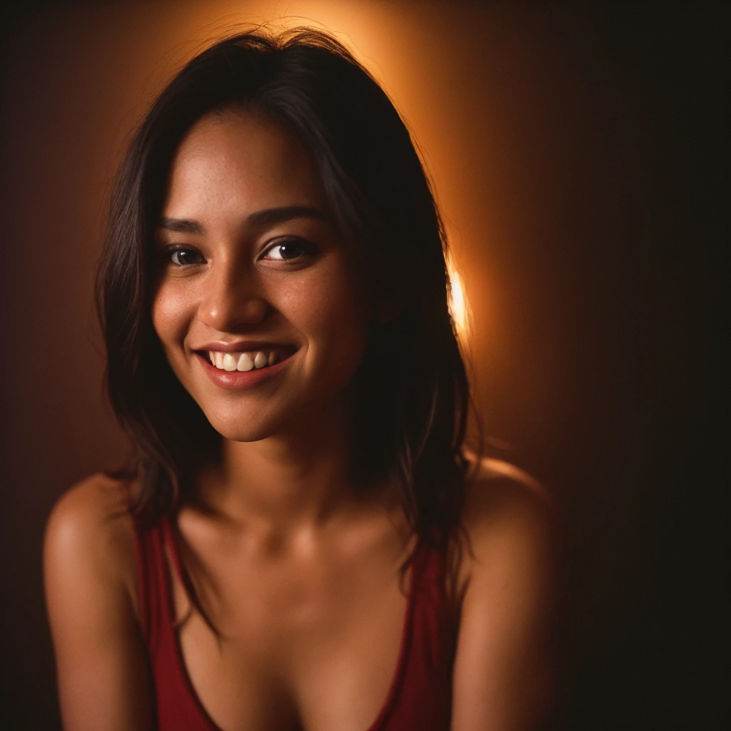 Standing, Full body, Amazon, 23 years(Editorial photo of a 31-year-old woman), (Highly detailed face:1.4) (Smiling :0.7) (dark backgrounds, Happy, Private study:1.3) POV, by lee jeffries, Nikon D850, film stock photograph ,4 Kodak Portra 400 ,Camera F1.6 lens ,Rich colors ,Hyper realistic ,Lifelike texture, Dramatic Lighting , cinestill 800,