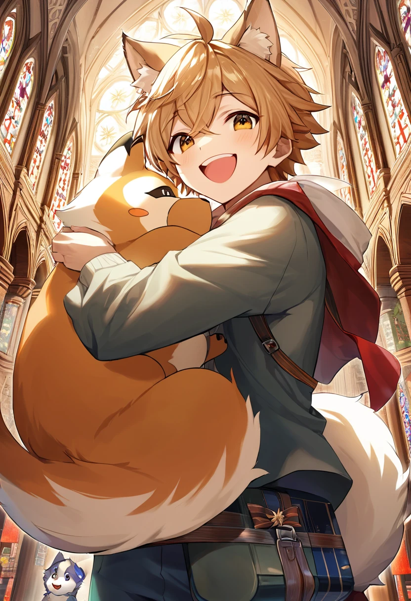 super high resolution, detailed background, Sagrada Família, boy, girl, Happy, joyful, absurdres(Photos of solo travelers)(kemono, furry anthro),