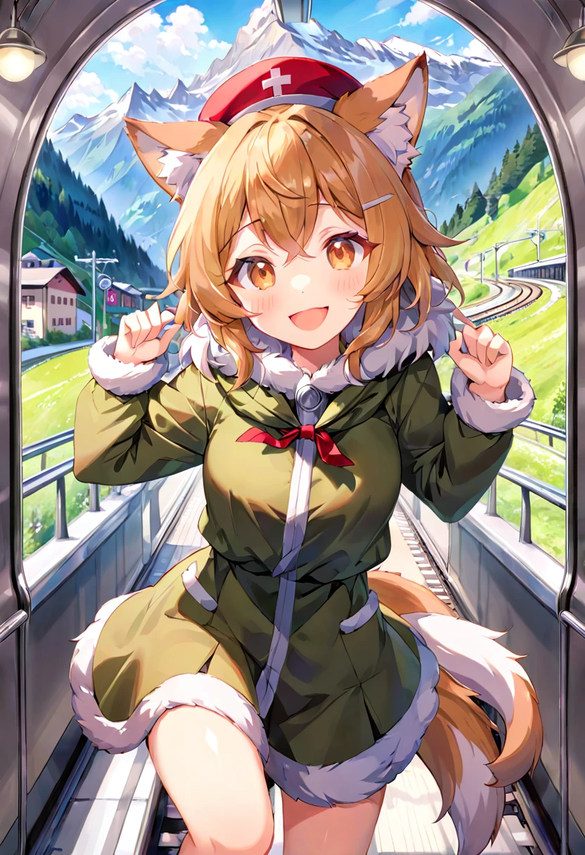 super high resolution, detailed background, Swiss Mountain Railways, boy, girl, Happy, joyful, absurdres(Photos of solo travelers)(kemono, furry anthro),