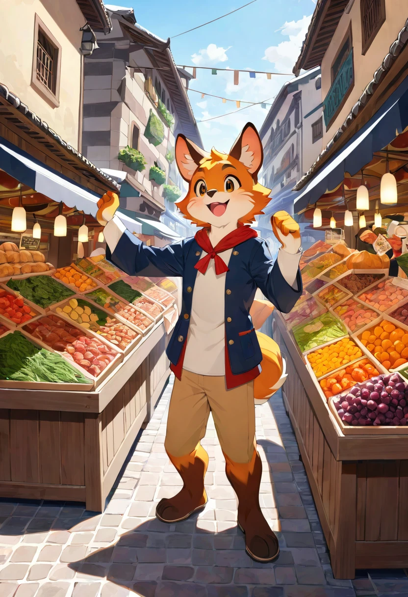 super high resolution, detailed background, Quim de la Boqueria, boy, girl, Happy, joyful, absurdres(Photos of solo travelers)(kemono, furry anthro),