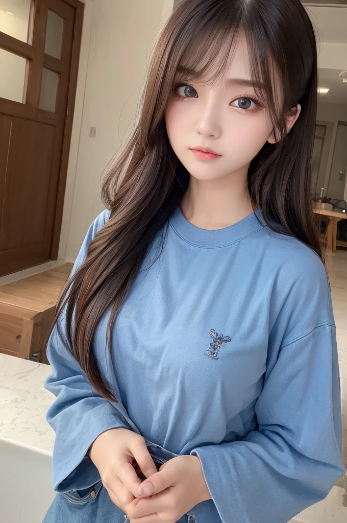 ((Highest quality、8K、masterpiece:1.3))、One Girl、(Random hairstyle)、Casual clothing:1.2、Inside the house、Ultra detailed face、Detailed eyes、Detailed Weapons、double eyelid、Tight T-shirt Lower Body