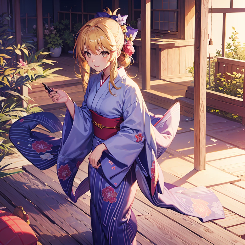 best quality, masterpiece, highres, solo, (shokuhou_misaki_bluearchive:1.10), (yukata:1.30), (kimono:1.15), 26 