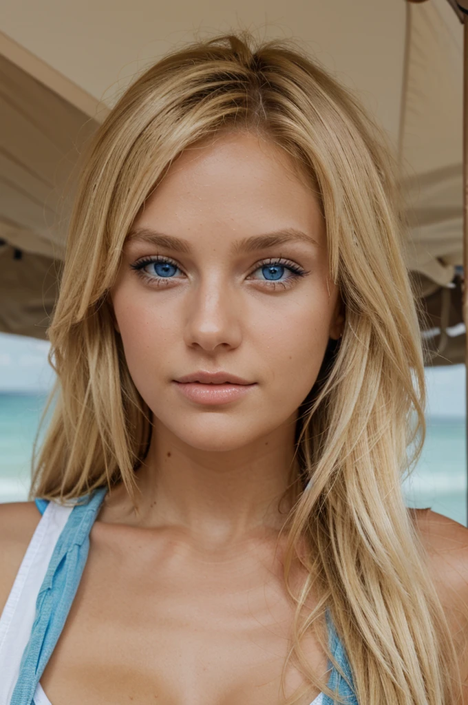 make me a blonde with blue eyes who tans on the beach