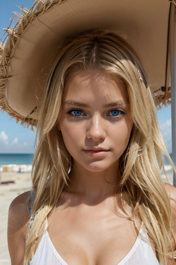 make me a blonde with blue eyes who tans on the beach