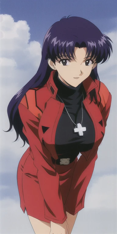 Katsuragi Castle_Misato, Huge_chest, Are standing, alone, Misato_cross_necklace, black_turtleneck_shirt_red_pencil_skirt_red_Jacket, masterpiece, Highest quality, Detailed face, Fine grain, High resolution,