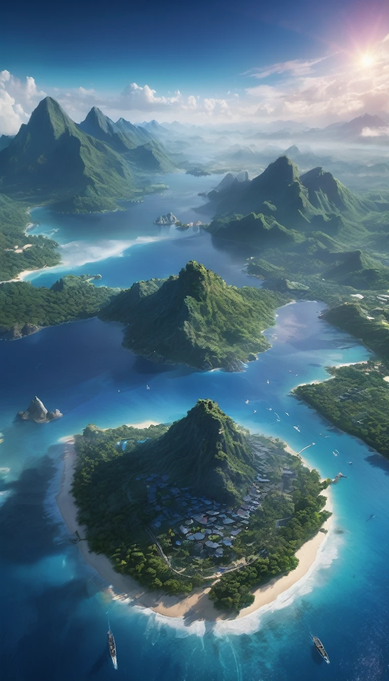 (masterpiece, best quality:1.2), (masterpiece, best quality:1.2), landscape, aerial perspective, Tropical mountains, landscape indigo accent, mythology, cinematic,detailed, Atmospheric,backlight,epic, cinematic, conceptual art, matte painting, Beautiful scenery, Realistic lighting, masterpiece, high quality, nice graphics, high detail, ultra detailed, cinematic lighting, high dynamic range, illustration, --v6