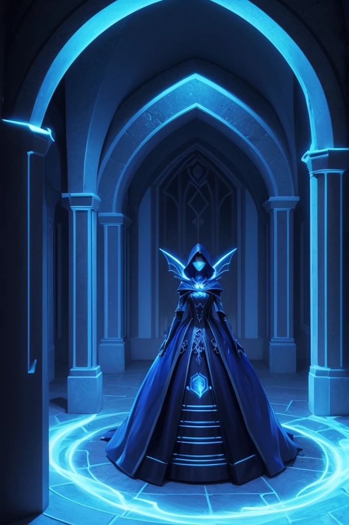 Create a dark blue Magic wall, very futuristic, from the tibia game, no character 