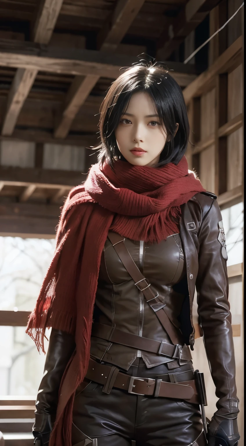 Holding a sword in his hand、Anime girl with a red scarf, anime wallpaper 4k, anime wallpaper 4k, 4k anime wallpaper, portrait of Ellen Yeager, Mikasa Ackerman, Amazing anime 8k, Ellen Yeager, From Attack on Titan, Spectacular artwork of anime, 4K Manga Wallpapers, anime art wallpaper 4k, anime art wallpaper 4k,進撃の巨人ヒロイン Mikasa Ackerman,短いBlack Hair,short hair,Warrior combat uniform,Black Hair,short hair