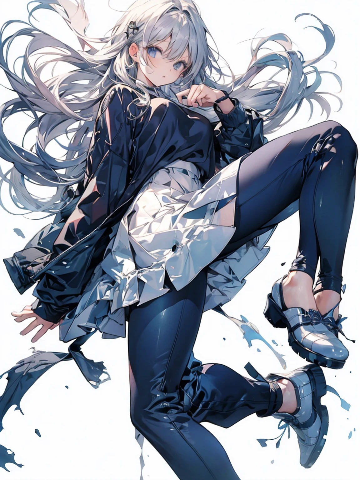 , (White Hair Girl), (Thick, dark blue eyebrows:1.4), (Dark blue eyebrows:1.7), (Thick eyebrows:1.3), (Huge black fluffy animal ears:1.1), (Black animal ears:1.1), BREAK, (((Mesh Stitching Crop T-Shirt, Cutout Long Sleeve Top))),BREAK, (Big Breasts:1.2, Thick legs, Adult female body, Sturdy body:1.5, Japanese style costume:1.5, Beautifully colored kimono:1.5,), ((Action pose:1.4 )), (sharp eyes, Ultra-high definition CG, Precisely designed costumes, 4K, 8K, Ultra-high definition CG, Simple outfit, Clear lines, Expressive and Captivating Eyes, Fine Details and Realistic Textures, cinematic lighting), ((white background)), BREAK, (Wearing black leggings with holes), Skinny sleeves, (Torn and holey leggings:1.2)(Black leggings:1.4), (過剰なRuggedThick soleブーツを履いています:1.2), (Thick sole:1.5), (Big shoes:1.3),
