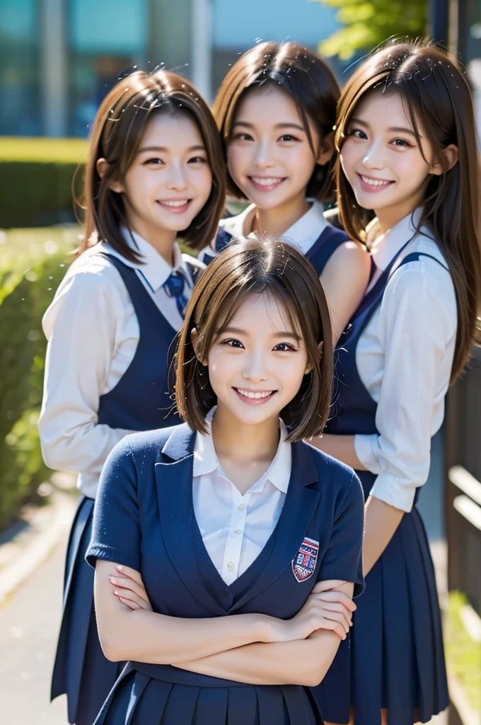 3Beautiful women in school uniforms,3 girls,smile