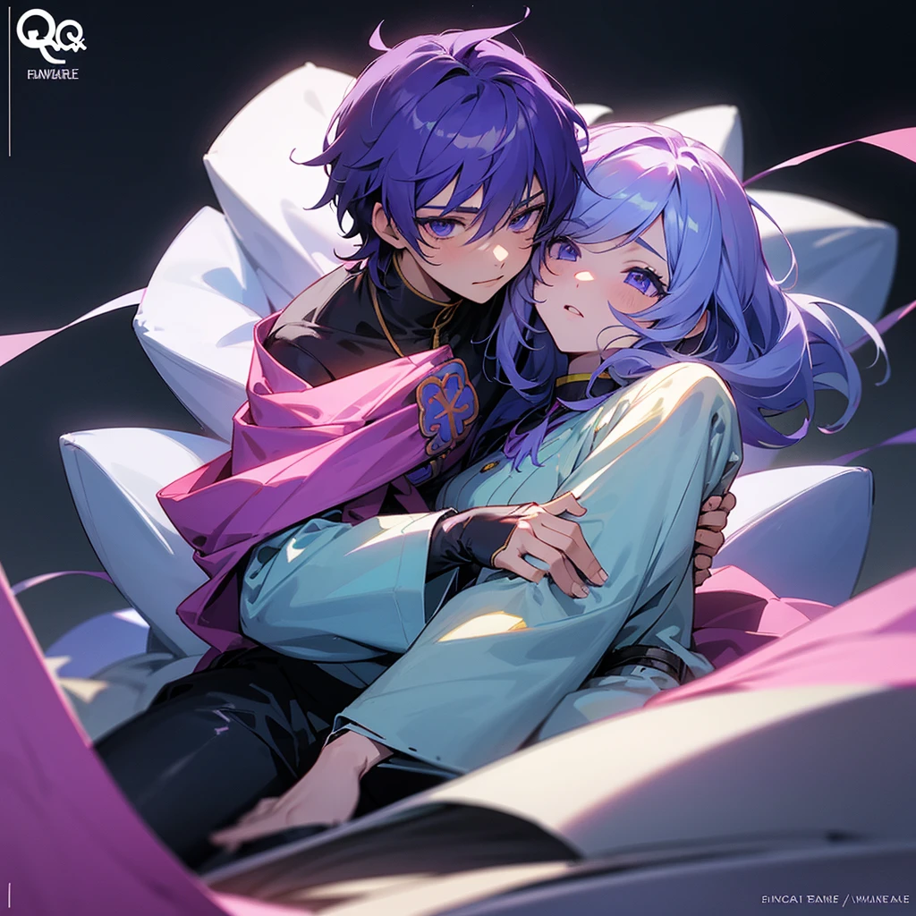 Track cover, Anime boy Blandin is sitting in an embrace with an anime girl and everything is in purple, inscription in the center of the photo "Favourite game" in English, and in the lower corner there is an inscription "QwaZare" in English