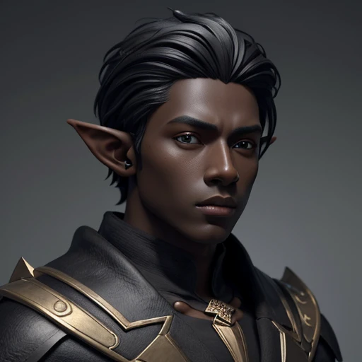 (masterpiece), (best quality),(portrait),(bust up),1boy,solo, animation style render, 3D, (pixer style) ,(clay) ,(sharp focus),(look at viewer),elf, elf wizard,(black hair),(dark skin) ,(black skin),adult, (ancient:1), ancient luxurious long clothes,(simple background:1)